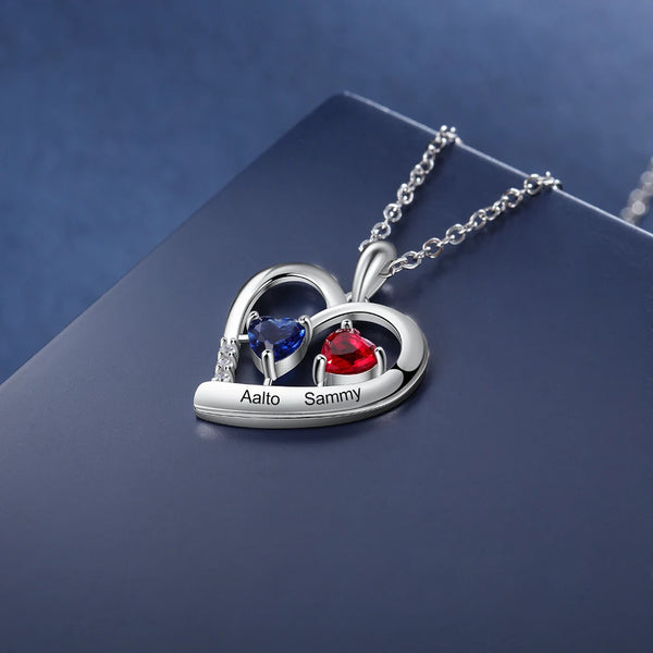 Personalized Heart Necklace with Custom Birthstone Engraving Name