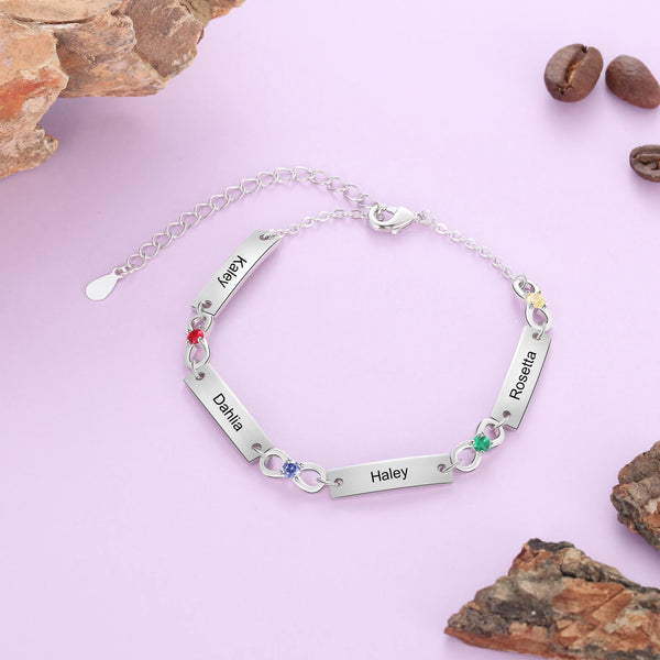 Personalized Engraved Name Infinity Bracelets with 1-6 Birthstones Jewelry