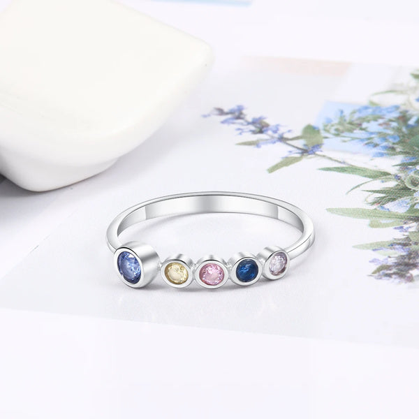 925 Sterling Silver Personalized Mother Ring with Birthstone Personalized Family Rings for Women