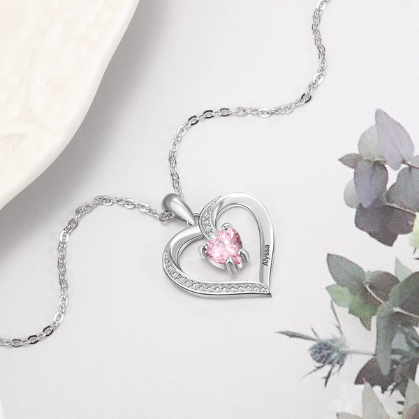 Personalized Engrave Name Heart Pendants with Zirconia