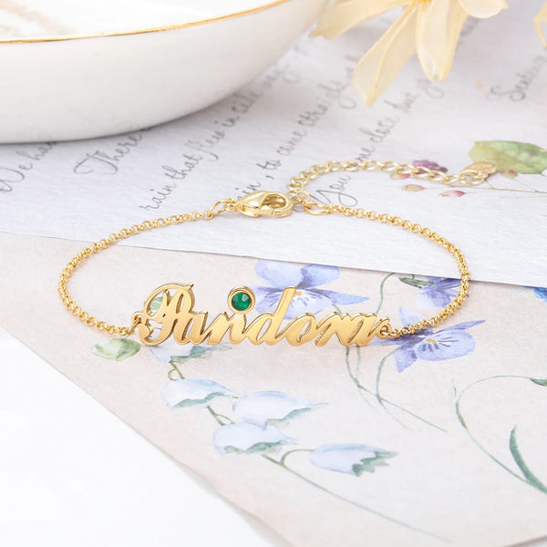 Personalized Women Name Bracelets Anklets with Birthstone