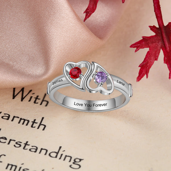 Personalized Double Heart Promise Rings for Women