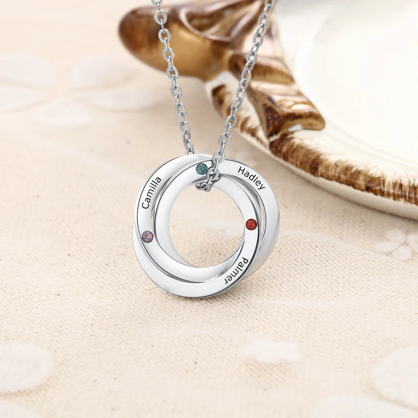 Personalized 3 4 Names Intertwined Circle Pendant Necklace