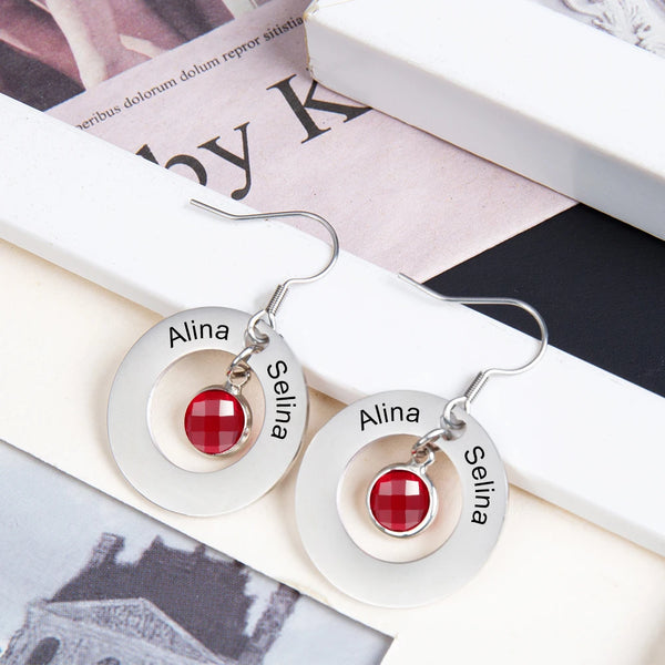 Personalized Stainless Steel Circle Earrings with 2 Birthstones