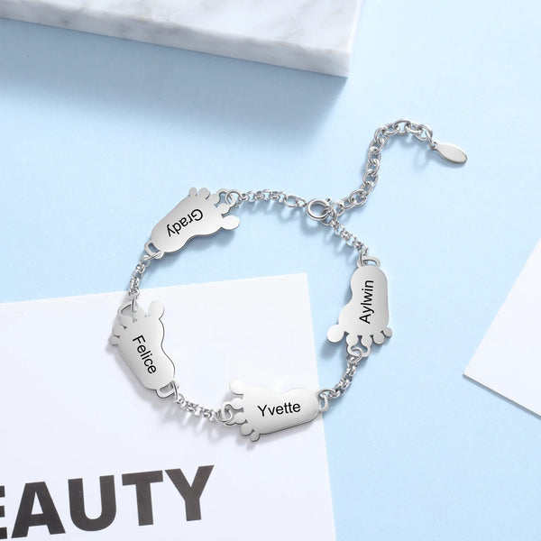 Personalized 2-4 Baby Feet Charms Bracelets for Women