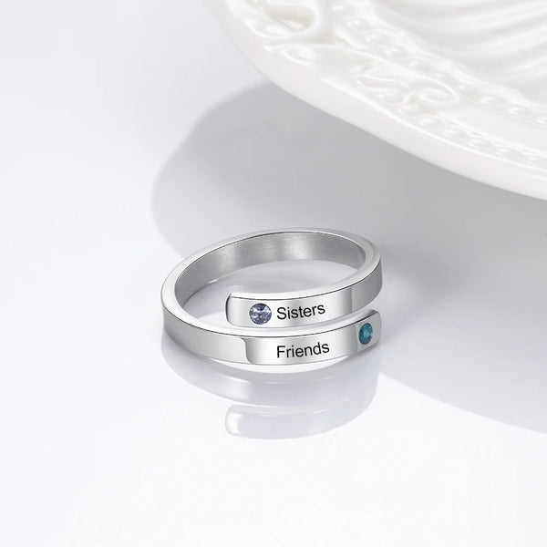 Personalized Couple Ring with Custom Birthstone 2 Names