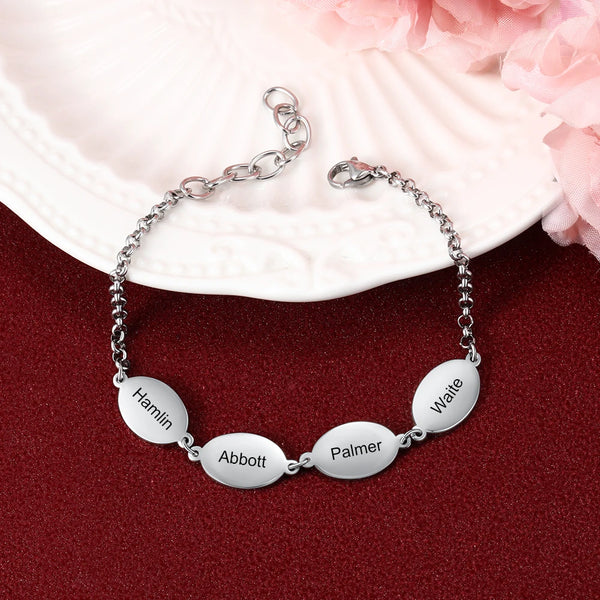 Personalized Oval Design Engraved Chain Bracelets for Couples