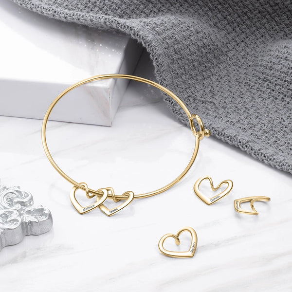 Personalized Engraving Name Heart Charms Bracelets for Women