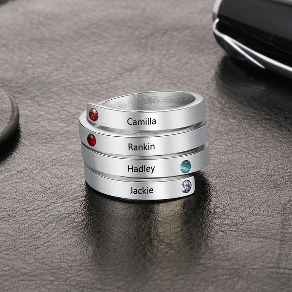 Personalized Stainless Steel Stackable Rings for Women Engrave Name Ring with 4