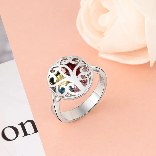 Personalized Gifts Floral Pattern Hollow With Birthstone Engrave Name 925 Sterling Silver