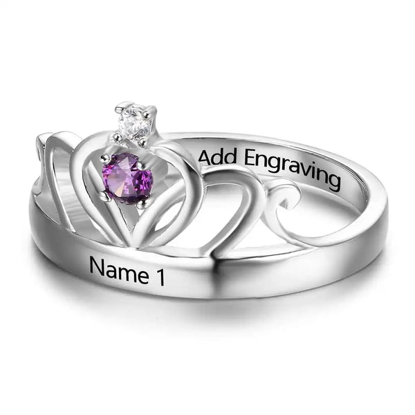 Anniversary Personalise Gift  Classic Crown Birthstone Ring Engrave Name 925