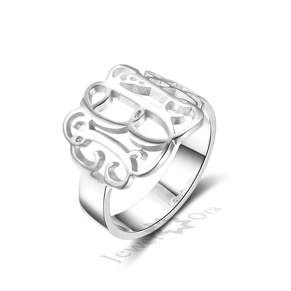 DIY Hollow Name Ring Personalized 925 Sterling Silver Monogram Ring