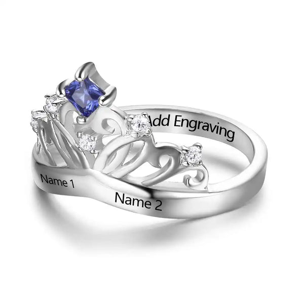 Crown Design Birthstone Ring 925 Sterling Silver Wedding Rings Engrave Name