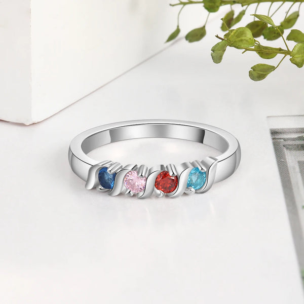 Customized 4 Birthstone Finger Ring Personalized DIY Zirconia Wedding Rings for Women