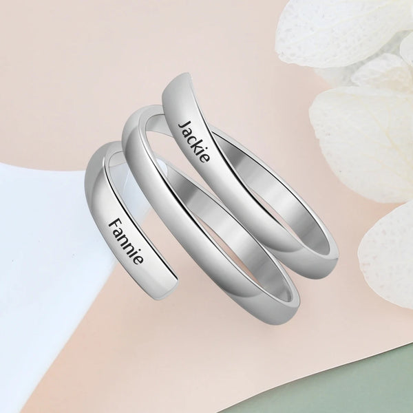 2 Color Engraved Personalized Gift 2 Name Adjustable Stainless Steel Rings