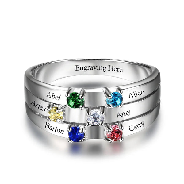 Family & Friendship Ring Engrave Names Custom 6 Birthstone 925