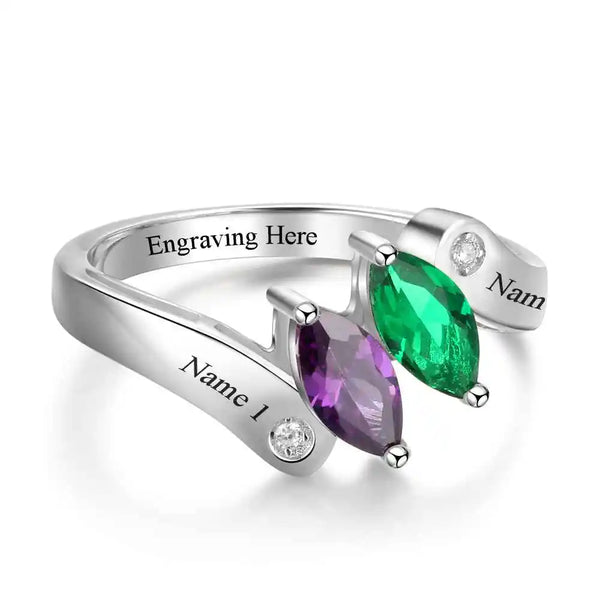 Personalized Birthstone Custom Engrave 2 Names Promise Rings For Women 925 Sterling Silver