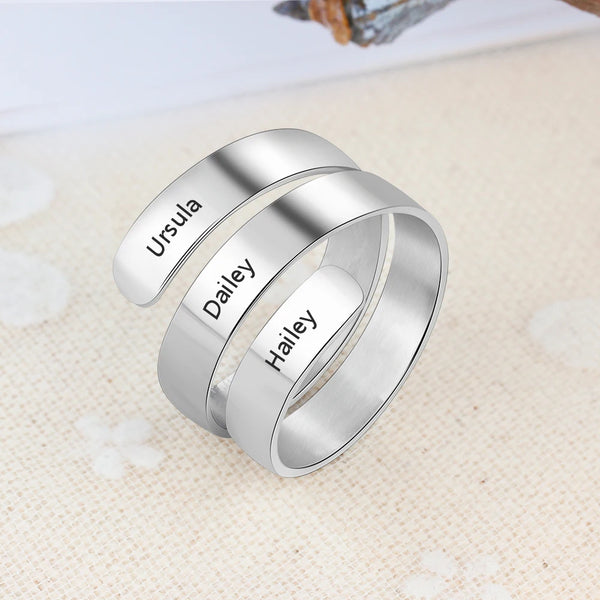 Personalized Gift Engraved 3 Names Ring Stainless Steel Adjustable Rings for Women