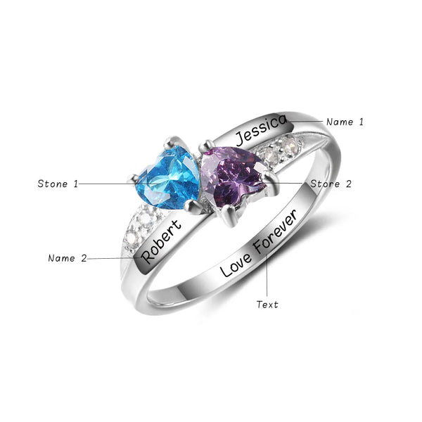 Personalized Engrave Birthstone Jewelry 925 Sterling Silver Double