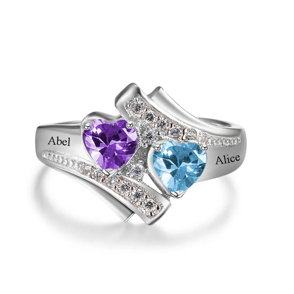 Engagement Promise Ring Custom Birthstone Engrave Name Ring