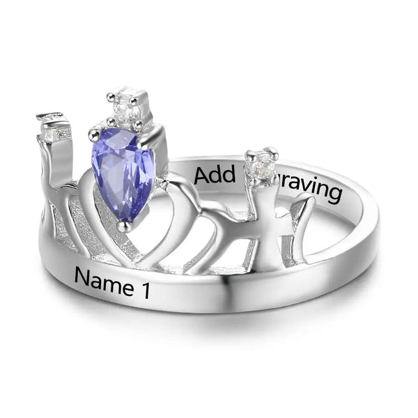 Classic Crown Birthstone Ring 925 Sterling Silver Party Rings Engrave Name