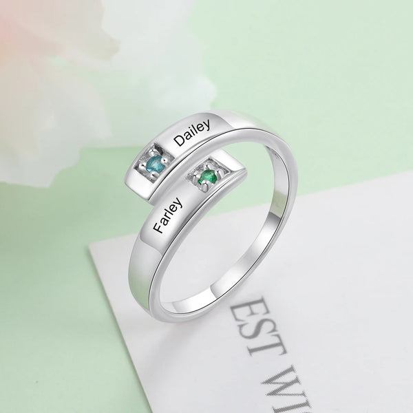 Personalized Women Rings with Birthstone Custom 2 Names