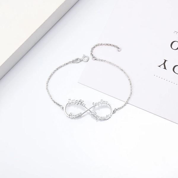 925 Sterling Silver Personalized Infinity Name Bracelets for Women 4 Names