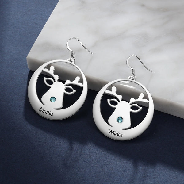 Personalized Engraved Name Christmas Elk Earrings