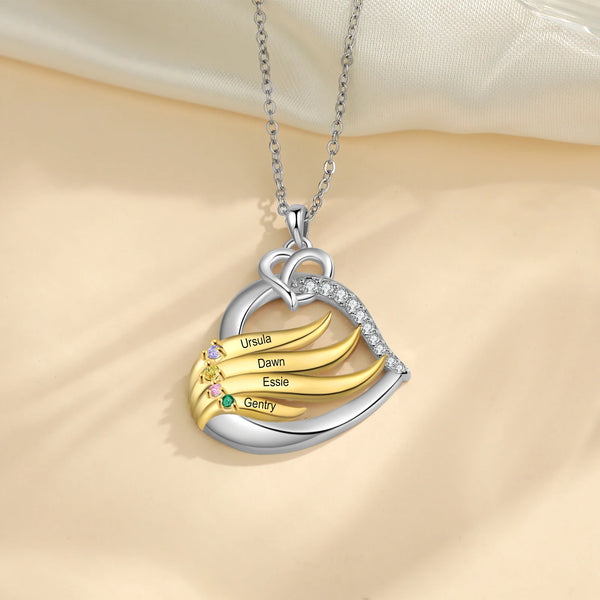 Gold Silver Color Custom Name Heart Pendant with 2-5 Birthstone Personalized Mom