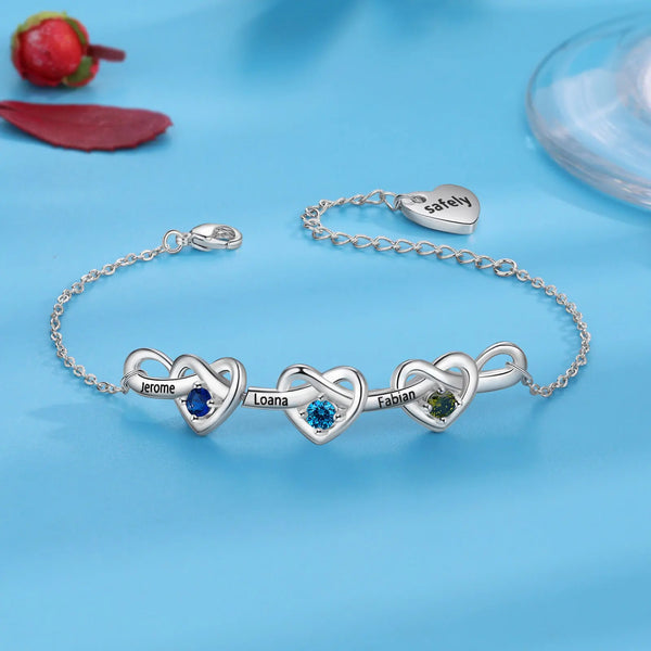 Personalized Knot Heart Bracelet with 2-6 Birthstone Custom Family Name