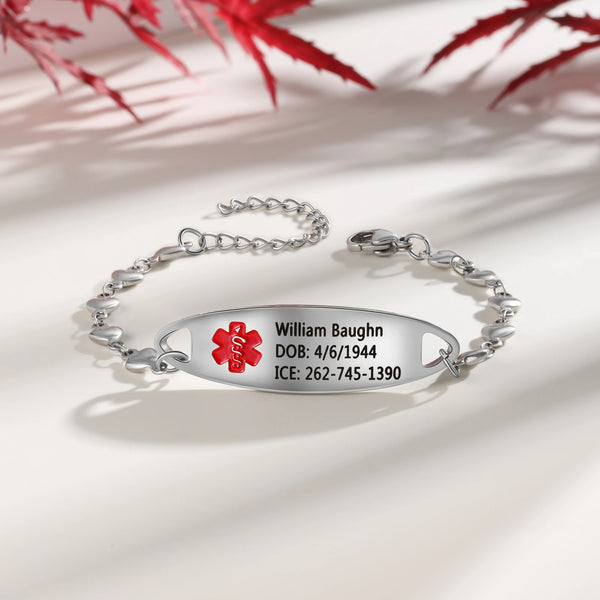 Custom Engraved Medical Alert ID Bracelet for Women