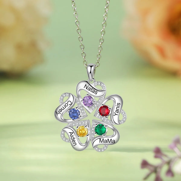 Personalized Clover Lucky Necklace 2-5 Family Names