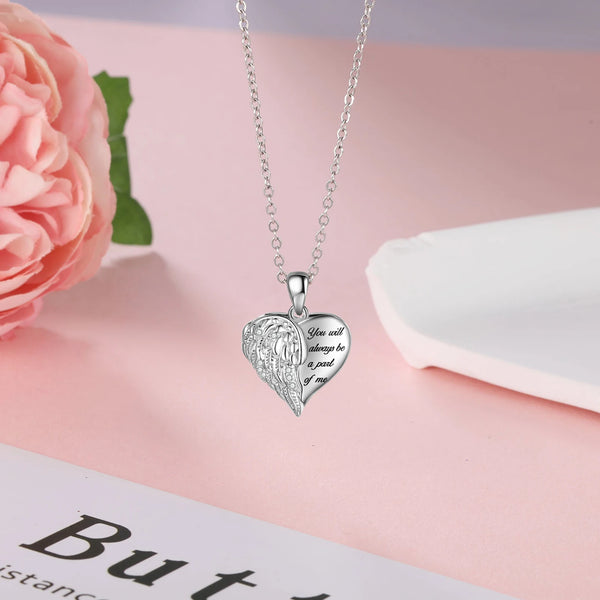 Angel Wing Personalized Engraved Heart Locket Necklace Custom 2 Photo