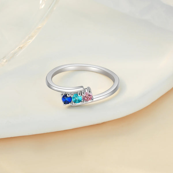 Simple Style Customized 2-3 Birthstone Rings for Women Silver Color