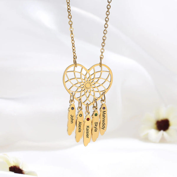 Mothers Day Personalized 1-7 Kids Name Dreamcatcher Necklaces for Women