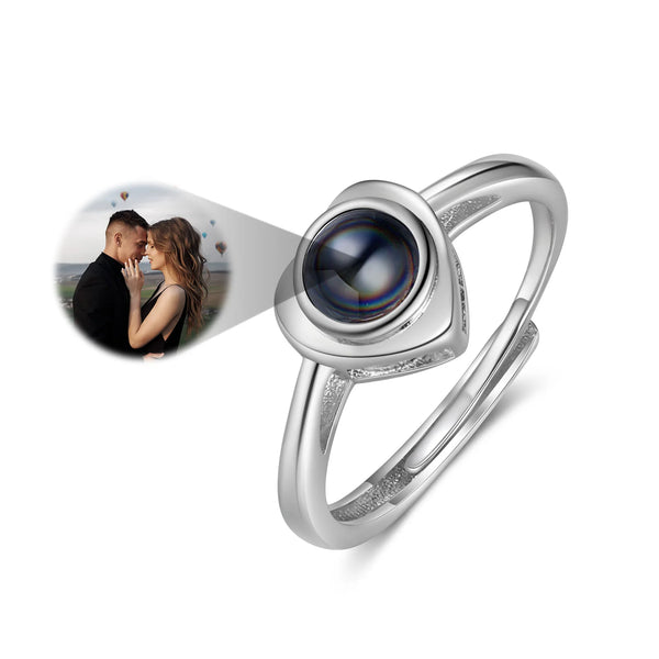 Personalized Photo Projection Ring Custom Picutre Inside Heart Rings for Women