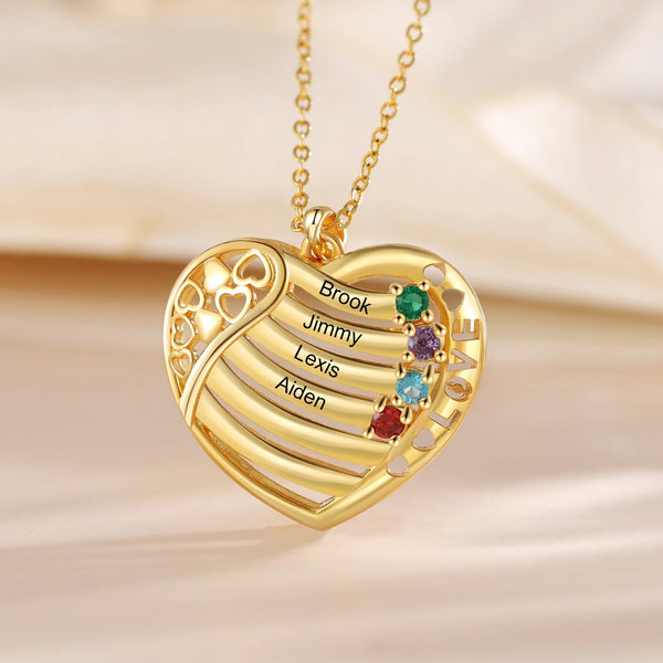 Valentines Day Gift Gold Color Personalized Heart Necklace with Family