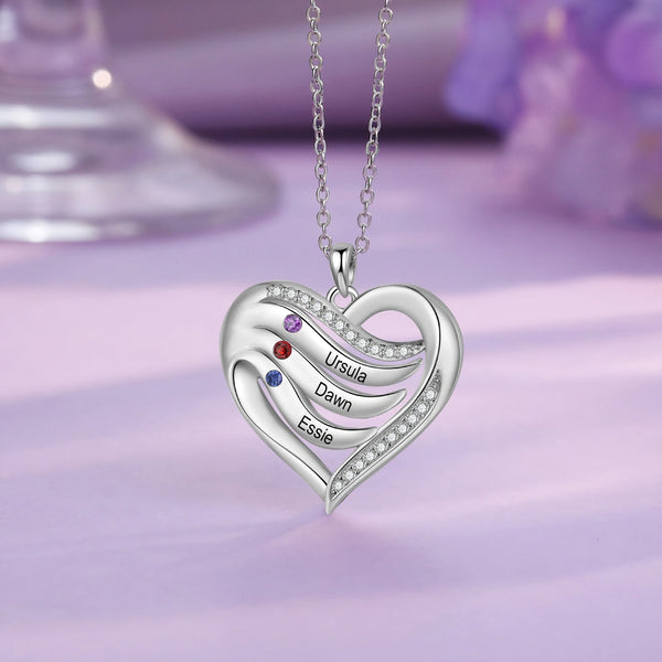 Classic Personalized Heart Pendant Neck-lace with 1-5 Kids Name