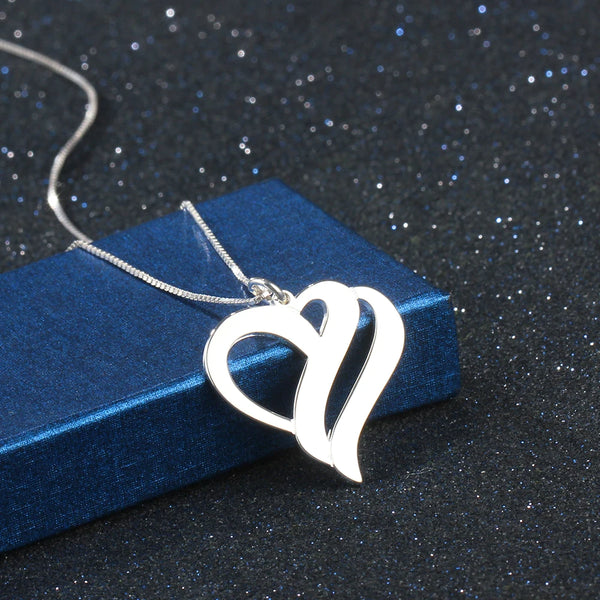 Heart Shape Personalized Engrave Name Necklace Silver Color